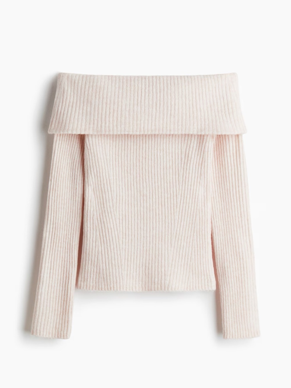 RIB KNIT OFF SHOILDER TOP SWEATER PALE PINK.  NWT. LARGE